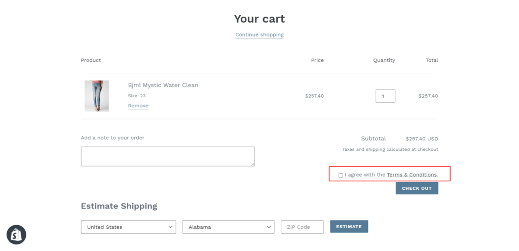 Terms and Conditions Checkbox Shopify