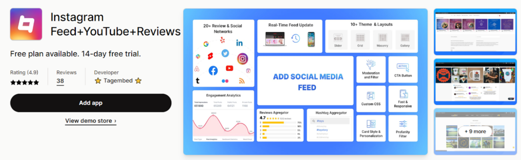 shopify social Instagram Feed+YouTube+Reviews