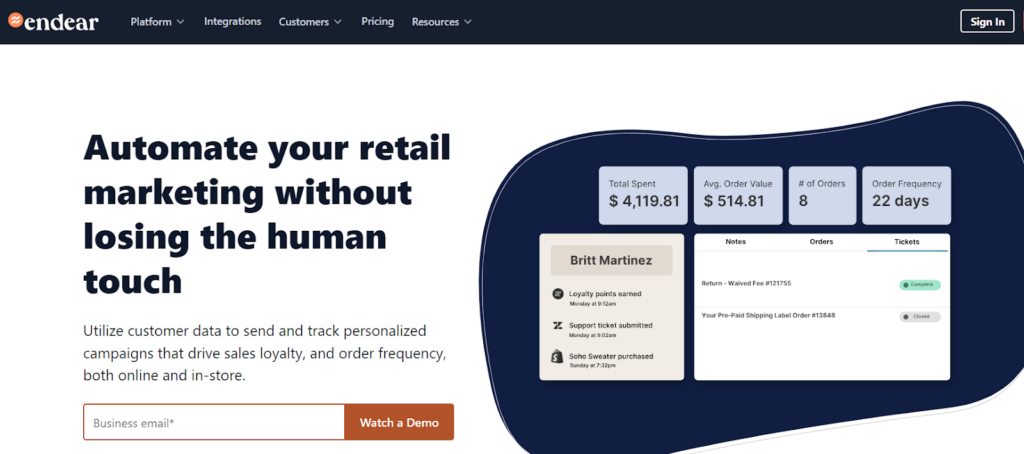 Endear Shopify CRM software 
